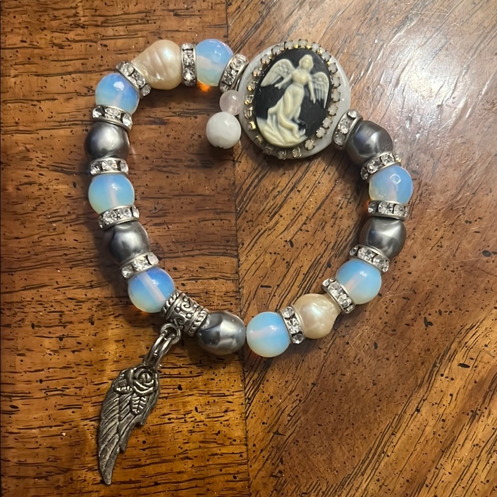 Fertility Angel Charm Bracelet with Silver and Pearl Accents